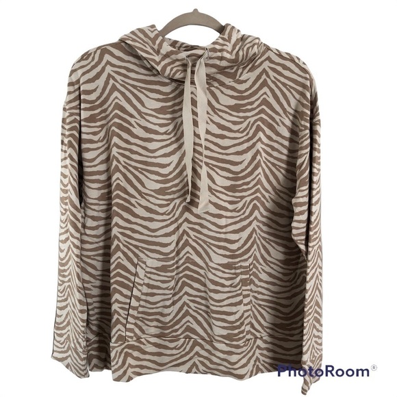 Banana Republic Baby Terry Hoodie Sweatshirt Tan and Beige Zebra Size Medium NWT - Picture 1 of 8